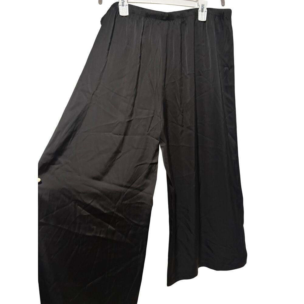 Women’s Black Satin Wide Leg Pants 2X Elastic Waist Pull On Palazzo NWT - Picture 5 of 10